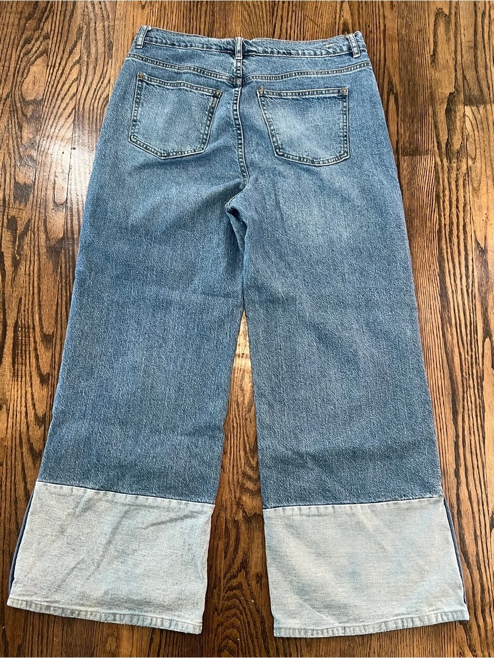 Habitual Two-Tone Wide Leg Jeans in Light Blue Denim